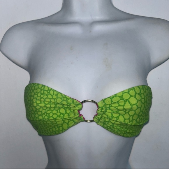 Volcom 2 pc Bandeau Bikini XS Swimsuit Reversible Pink Green Set - Picture 4 of 12